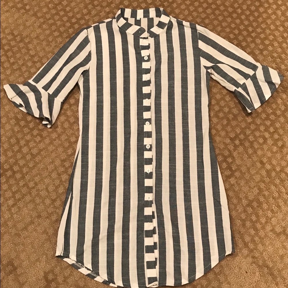 Striped button down top.